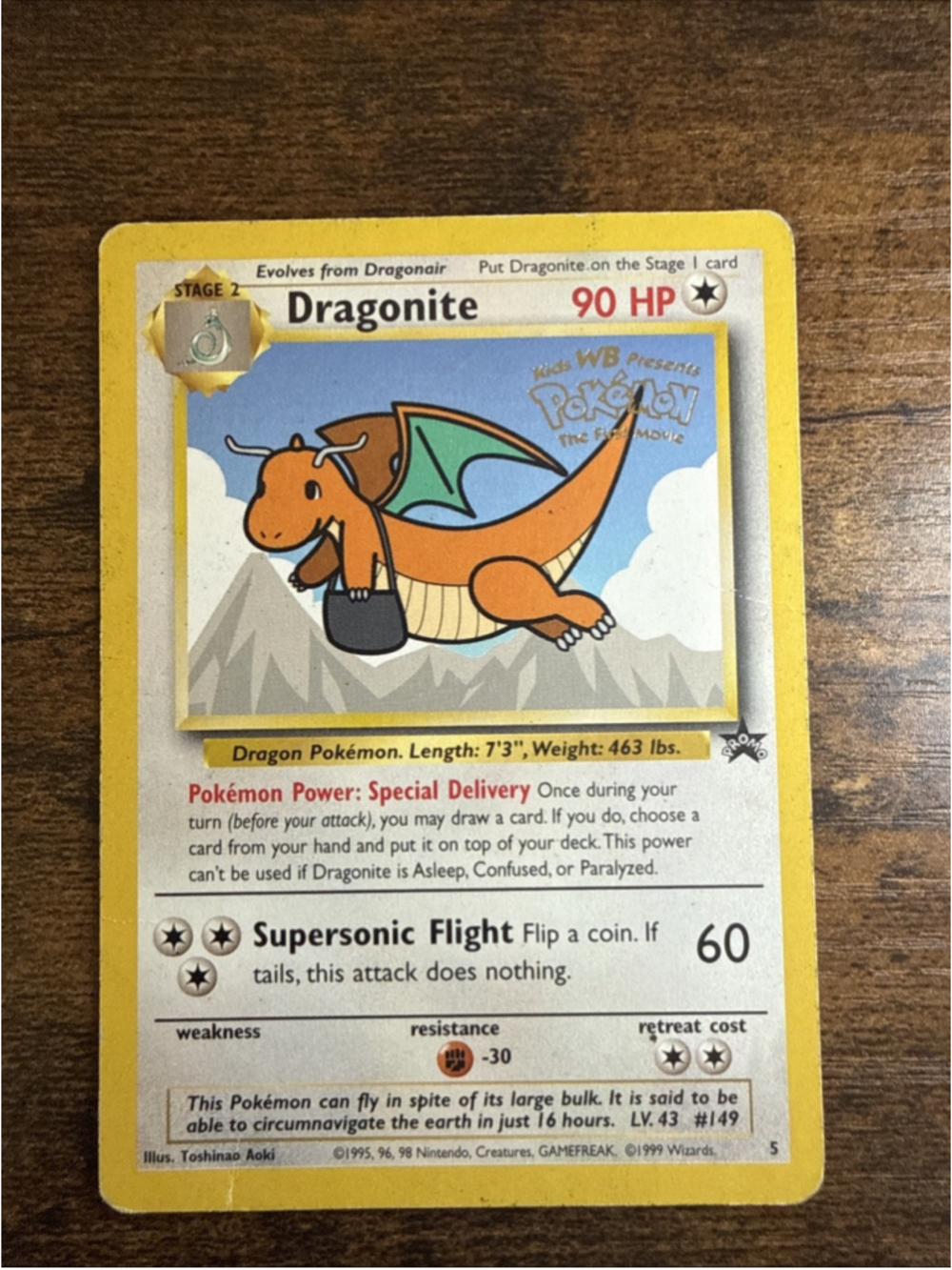 Pokémon TCG Dragonite #5 Black Star Promo, WB the First Movie, Stamped Card E